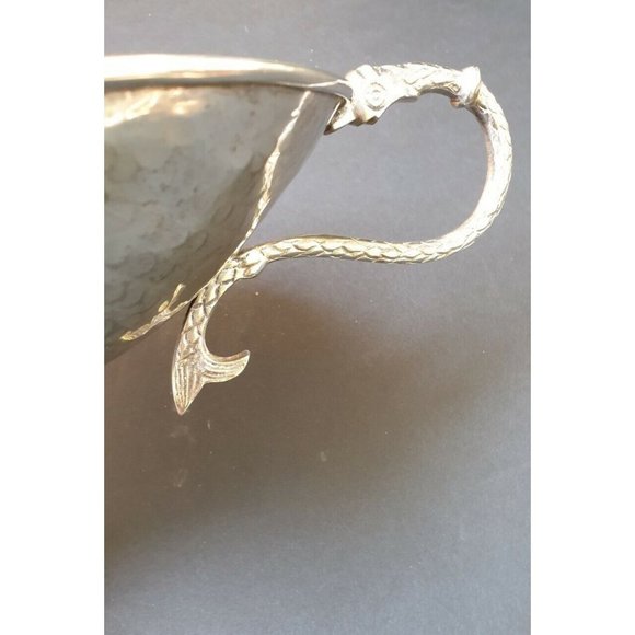 Aluminum Bowl Hammered Pedestal Serpent Handles Buffet Serving Platter - Picture 3 of 12